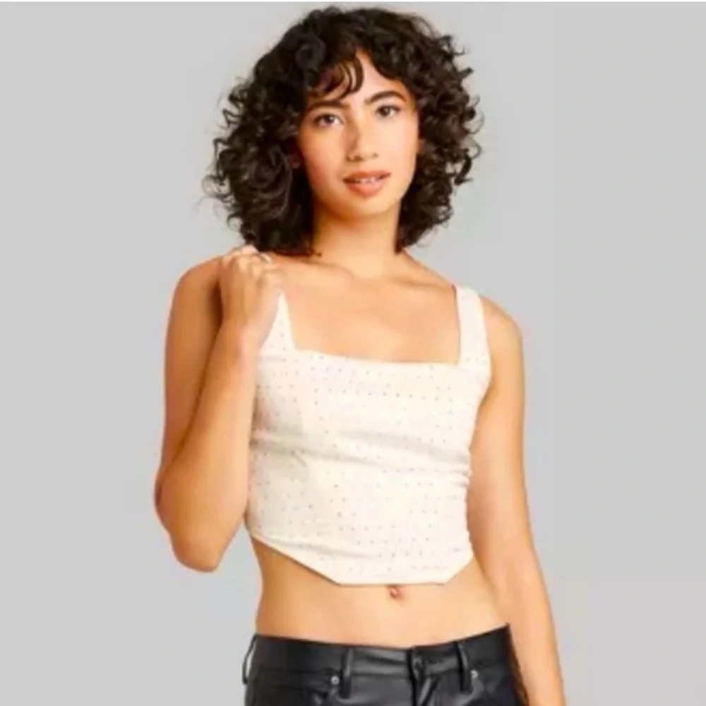 Wild Fable Rhinestone Corset Satin Tank Top in off-white
